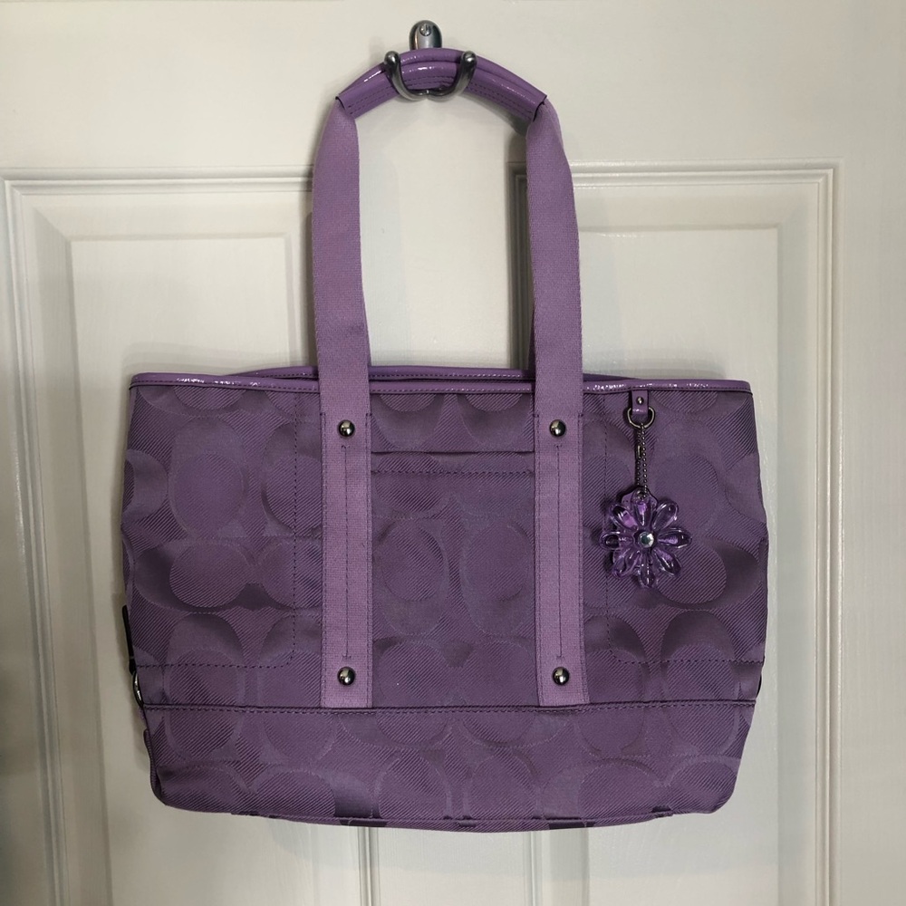 Coach Purple Canvas Tote with Flower Detail